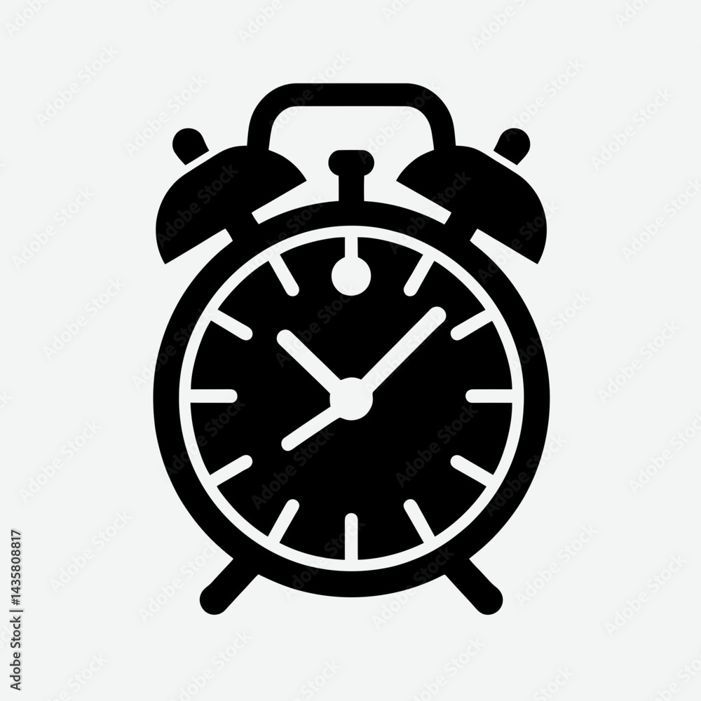very simple flat and single minimalist Alarm Clock Silhouettes in black on a white background very simple flat and single minimalist Alarm Clock Silhouettes in black on a white background