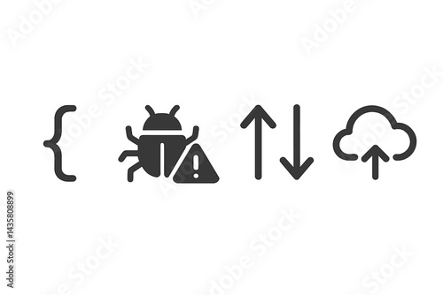 DevOps icons representing code, testing, collaboration, and deployment