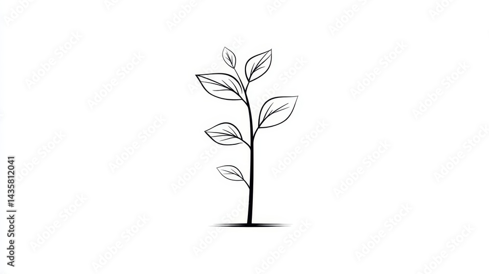 Obraz premium A Minimalist Line Art Sapling - Growth, nature, simplicity, new beginnings, environment. Symbolizing hope, development, and the life cycle