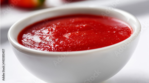 Wallpaper Mural Vibrant strawberry sauce in a ceramic bowl on white background Torontodigital.ca