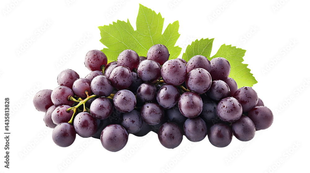 Fototapeta premium Fresh Purple Grapes Bunch on White Background Isolated for Design Projects
