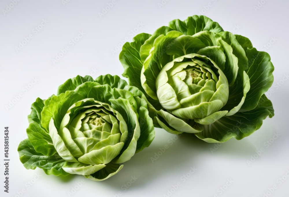 Fototapeta premium Two green cabbage heads on a white surface
