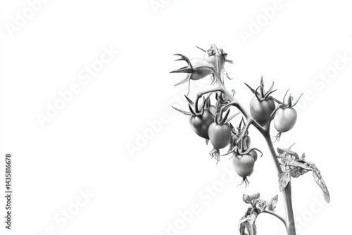 Obraz na płótnie Black and White Artistic Rendering of Tomato Plant with Detail w salonie