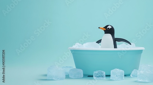 Penguin relaxing cold ice tub images