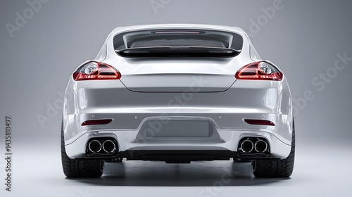 Sleek car rear view, reflective surfaces, studio lighting. Modern automotive elegance in a minimalist setting