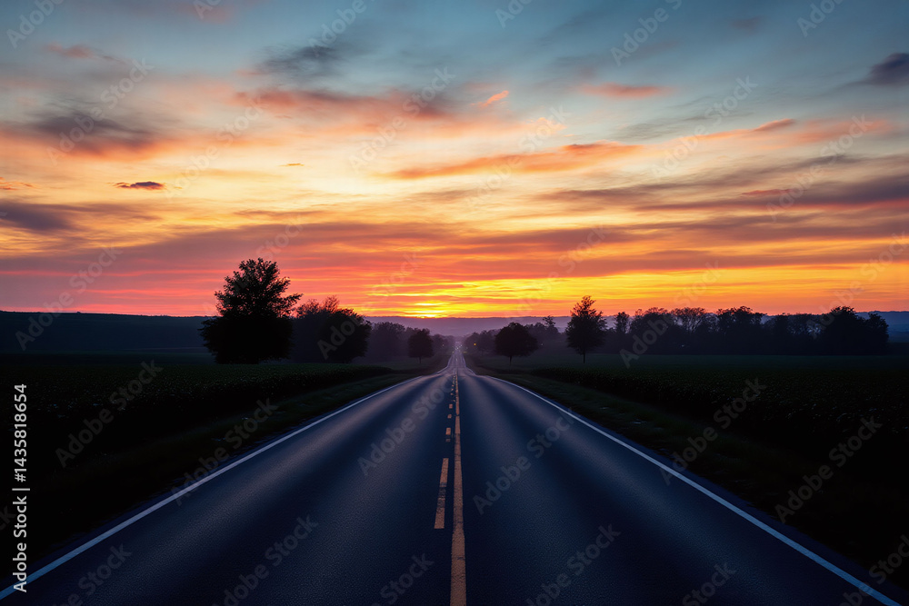 Fototapeta premium road in the middle of a field under a cloudy sky