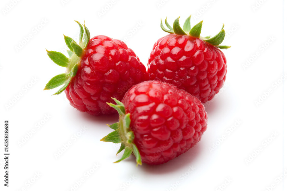 raspberries with leaves on a white background raspberries with leaves on a white background
