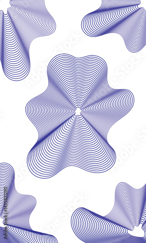 Abstract Curved Geometric Patterns in Blue Color on White Background