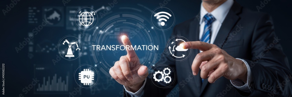 Business transformation concept with digital interface Business transformation concept with digital interface