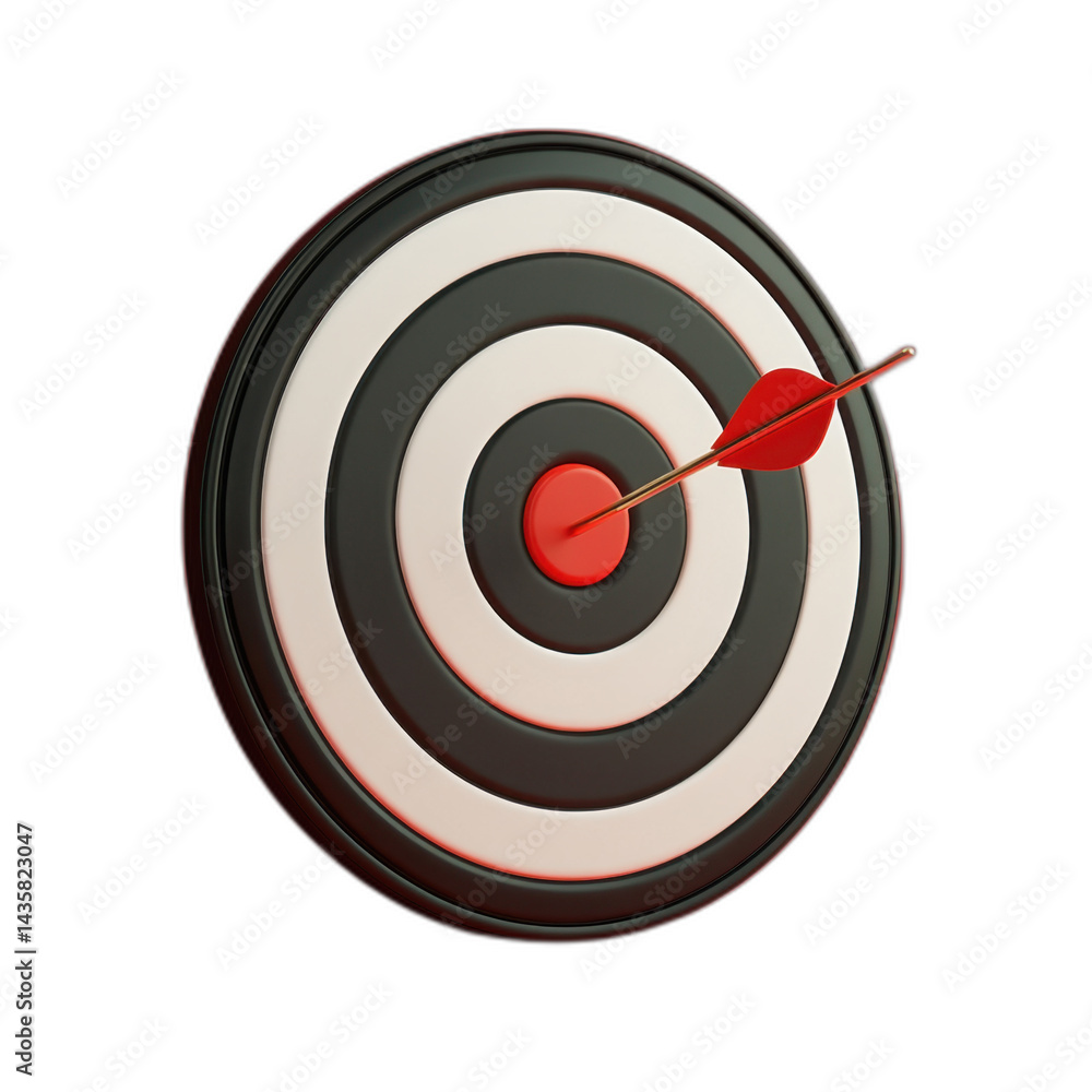 Red dart hitting target center with precision, sharp tip and vibrant color, isolated on transparent background. Red dart hitting target center with precision, sharp tip and vibrant color, isolated on transparent background.