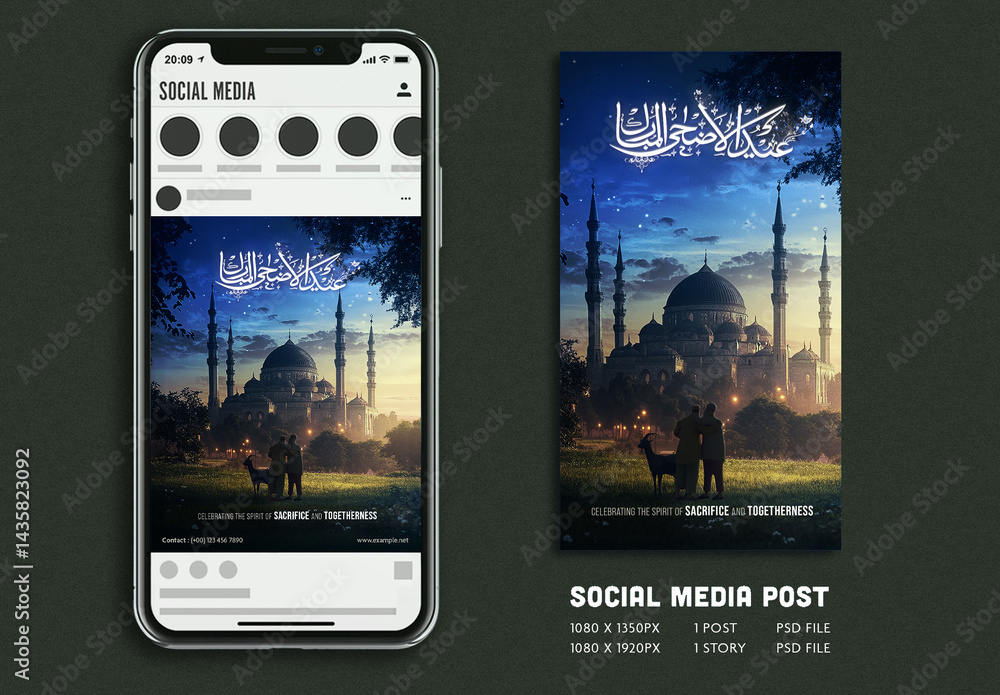 Editable Social Media Post or Story with Arabic Calligraphy of Text Eid ...