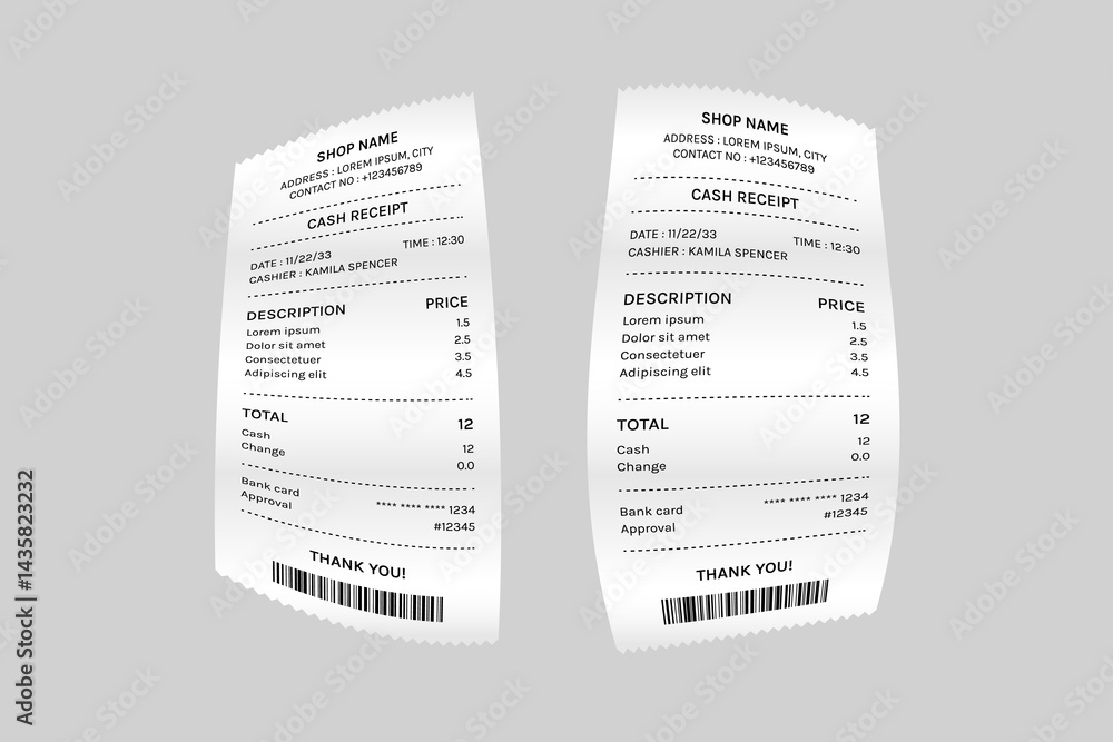 Naklejka premium Cash Receipt or Shop Receipt. Vector Illustration Isolated on White Background