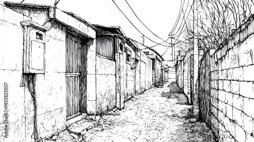 Wallpaper Mural Sketchy Alleyway Scene of Urban Backstreets with Simple Buildings Torontodigital.ca