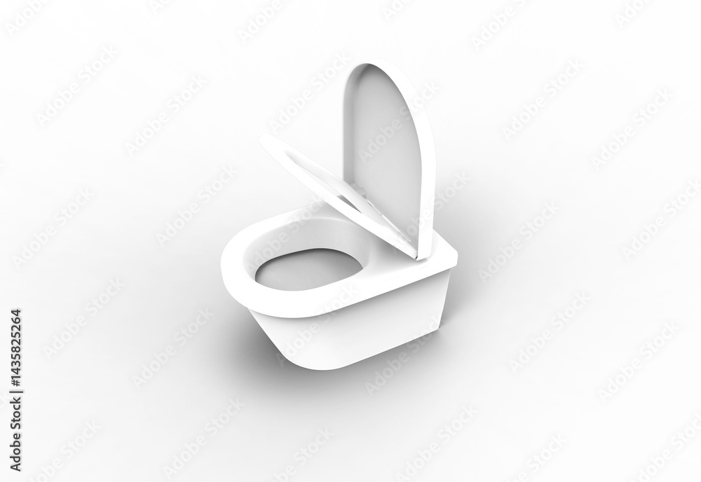 toilet set open top view with shadow 3d render