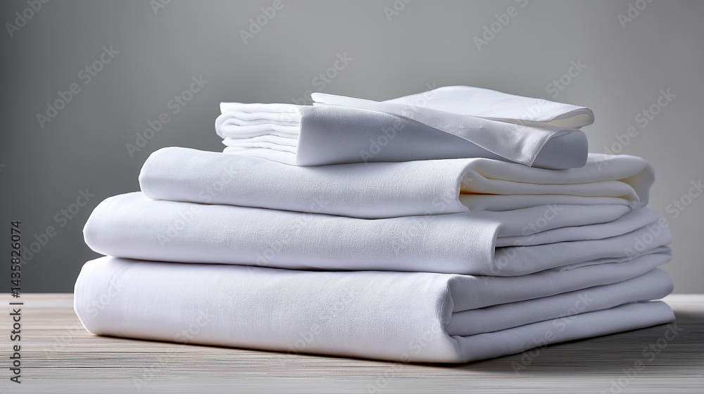 Luxury White Bed Linens on a Clean Background, Soft Lighting