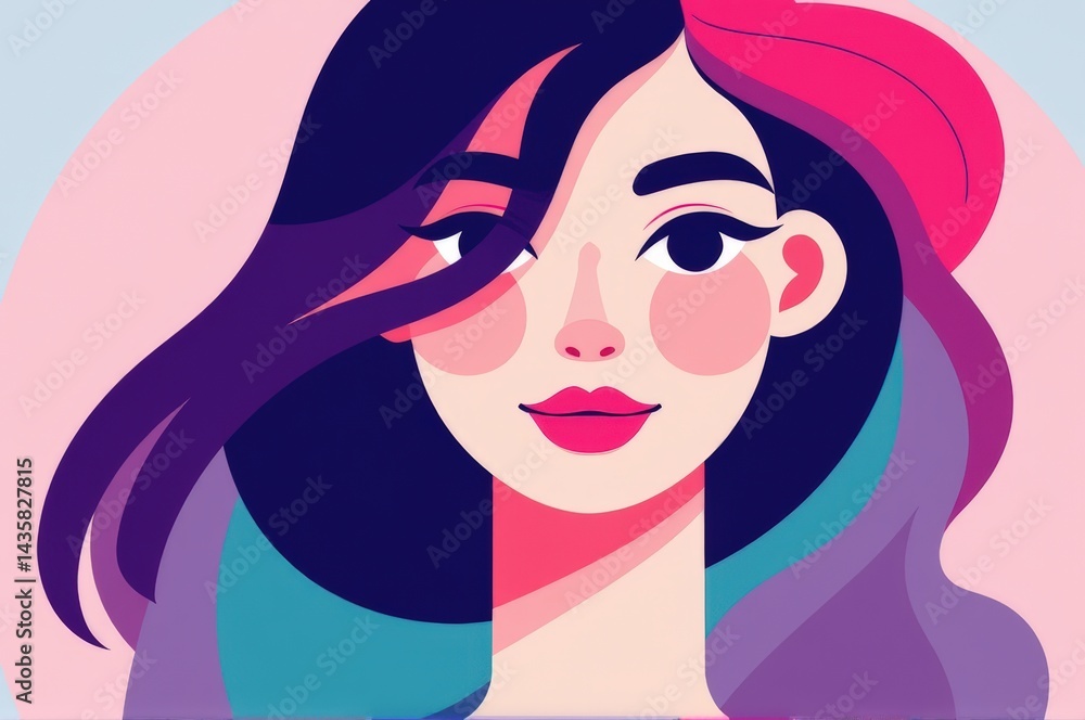 Abstract vector portrait of a woman with flowing multicolor hair Abstract vector portrait of a woman with flowing multicolor hair