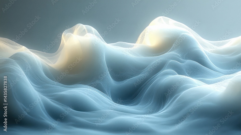 Obraz premium Abstract Digital Render Of Flowing Wave Form With Blue And Golden Light
