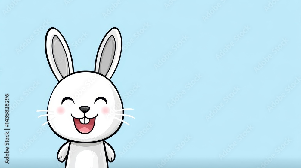 Obraz premium Happy Hoppy Bunny: A Joyful Cartoon - Adorable cartoon baby rabbit, smiling cheerfully. Symbolizing joy, innocence, springtime, Easter, and happiness