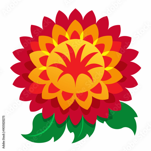 red and yellow dahlia flower isolated on white background