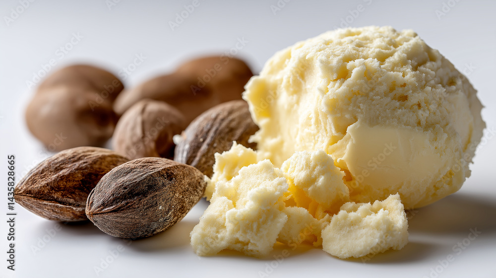 Raw Unrefined Shea Butter with Shea Nuts in Natural Form