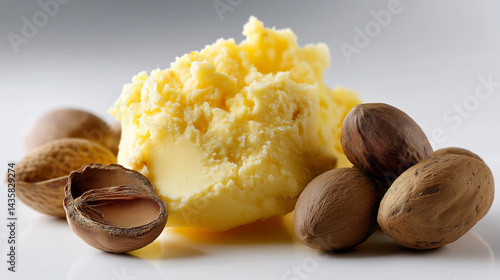 Obraz na płótnie Raw and Unrefined Shea Butter with Shea Nuts in Natural Form w salonie
