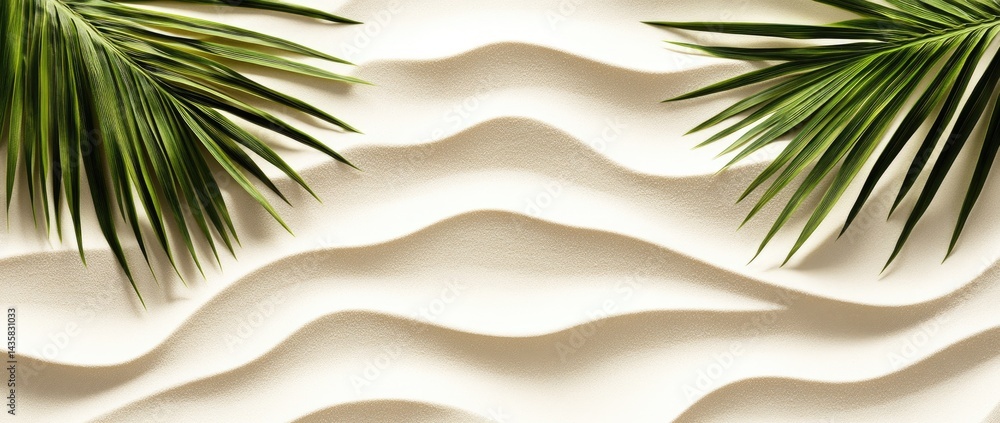 Tropical leaves on textured sand Tropical leaves on textured sand