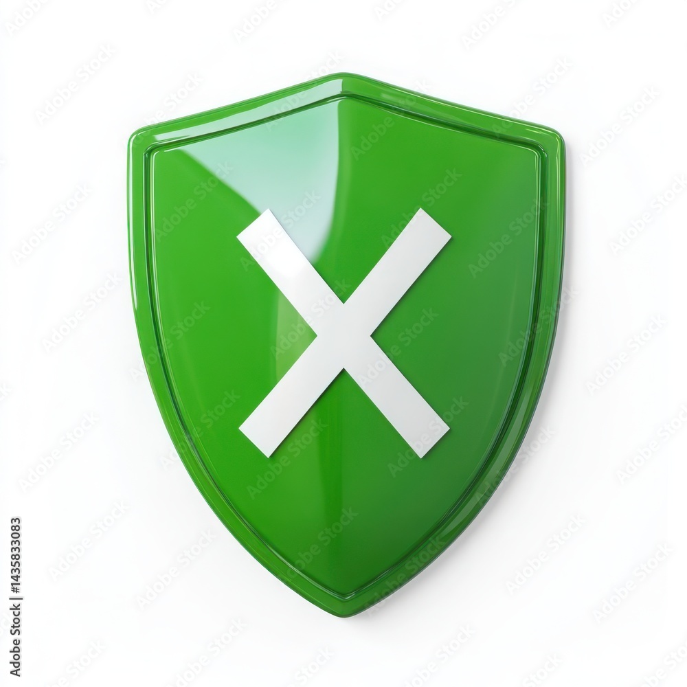 Obraz premium Green shield with cross symbol isolated on white background