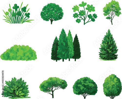sat of the tree icon set forest victor design with white background.