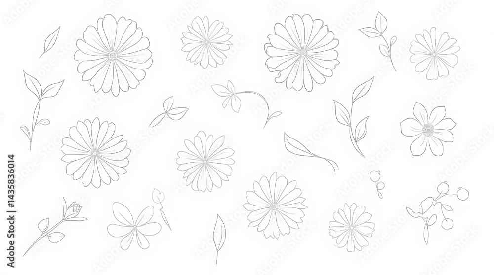 Minimalist flower line art illustration for various creative projects. Ideal for logos, flyers, and brand books.