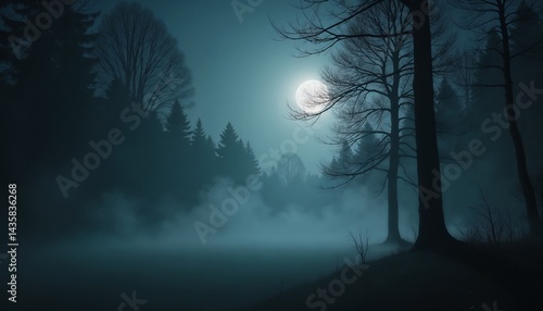 Wallpaper Mural Moonlit forest digital painting dark mysterious with fog against a night sky Torontodigital.ca