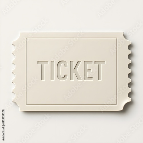 Ultra-realistic 3D icon of a blank ticket stub with clean perforated edges and a gentle paper curl at each corner