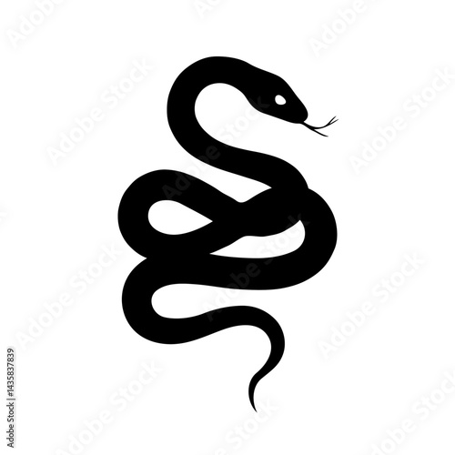 Wallpaper Mural Sleek and Sinister Black Silhouette of a Coiled Snake in Minimalist Art, Featuring Simple Geometric Shapes, High Contrast, and Bold Lines in a Digital Vector Graphic Illustration Torontodigital.ca