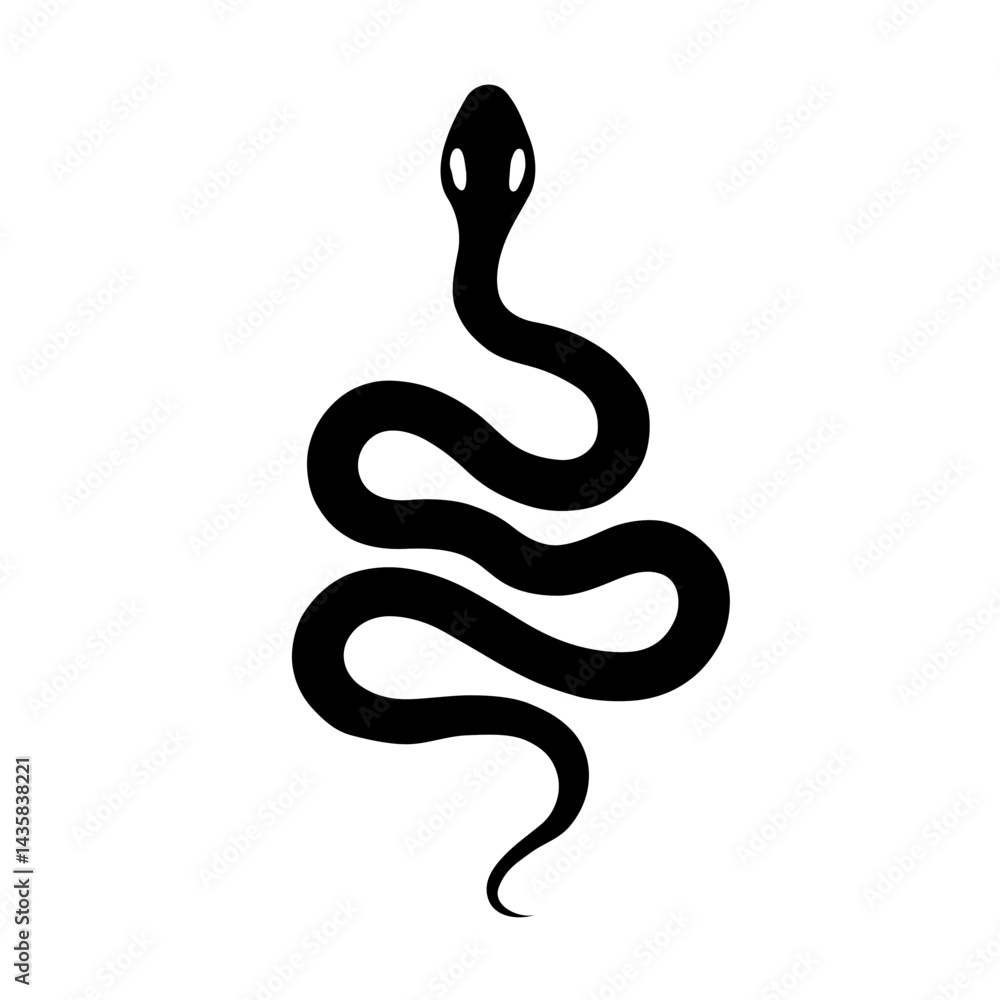 Fototapeta premium Ebon Serpent in Silence: A Minimalist and Abstract Vector Illustration Featuring the Black Silhouette of a Snake in Simple, Flat Design for a Bold and Symbolic Visual Statement