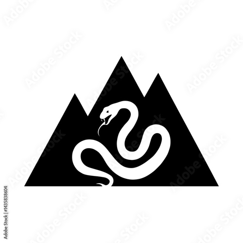 **"Serpent's Peak: A Minimalist White Snake Logo with Triangular Mountain Shape and Bold Monochrome Contrast"**  

Would you like to explore how this design could be applied to branding or a specific 