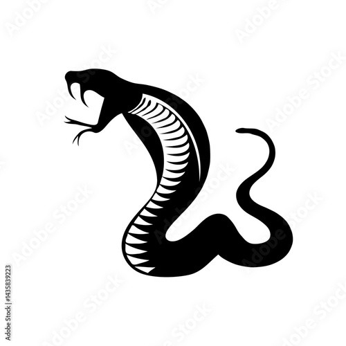 **"Venomous Fury: A Stylized Cobra Silhouette with Exposed Fangs and Skeletal Details in Bold Black and White Graphic Contrast"**  

Would you like to explore additional concepts or themes for this de