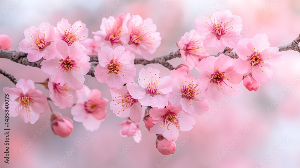 Naklejka premium Pink Cherry Blossoms in Full Bloom, Symbolizing Spring, Renewal, and Natural Beauty