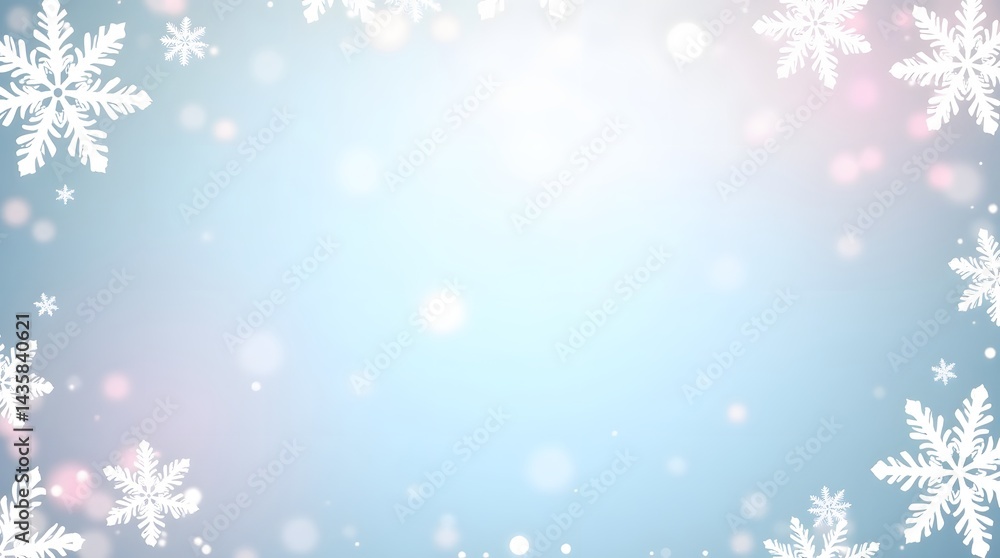 Winter background with snowflakes and bokeh lights. Festive, cold season design. Ideal for holiday cards, banners, and seasonal promotions.