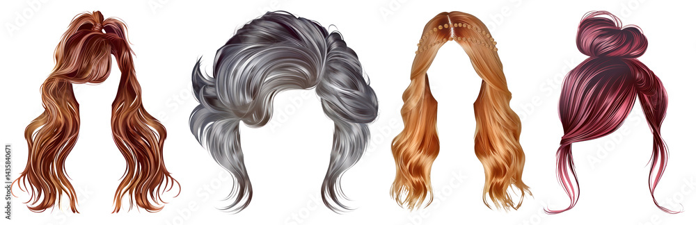 PNG Stylish diverse hair designs, element set on transparent background PNG Stylish diverse hair designs, element set on transparent background