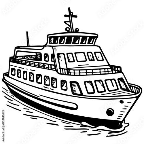 Ferryboat Sketch Illustration.