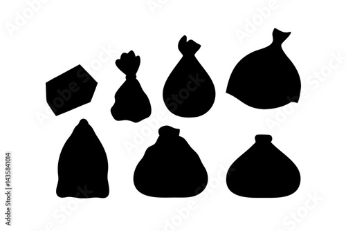 Collection of various black garbage bag silhouettes on a bright backdrop