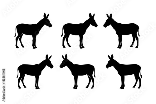 Six donkey silhouettes in different poses