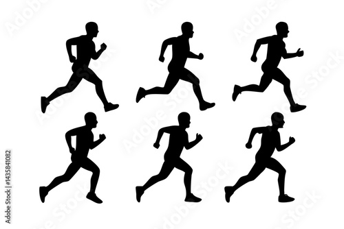 A series of black silhouettes depicting a runner in motion, captured against a simple backdrop, highlighting the essence of speed and athleticism