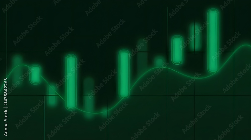 Green stock market chart showing an upward trend. Candlestick graph with a smooth line. Ideal for finance and investment concepts. Green stock market chart showing an upward trend. Candlestick graph with a smooth line. Ideal for finance and investment concepts.