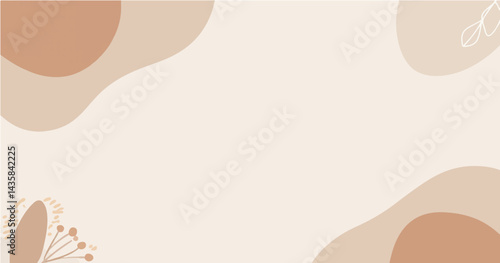Minimalist vector illustration with beige and light brown abstract shapes, featuring simple line art leaves on a light cream background.

