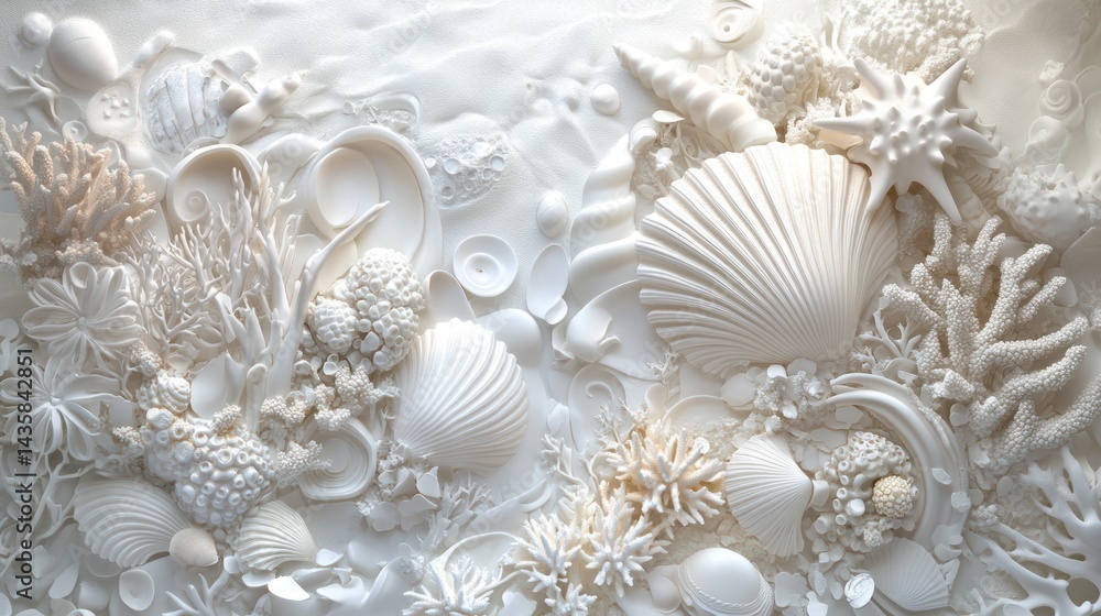 White seashell and coral art display White seashell and coral art display