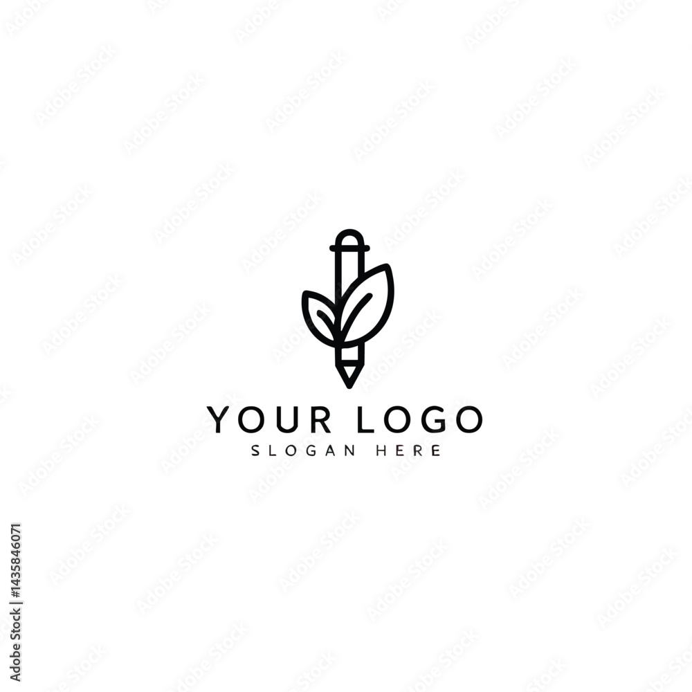 Abstract logo design template black line art combining pencil tip leaves symbol vector illustration isolated writing nature.
Abstract logo design template black line art combining pencil tip leaves symbol vector illustration isolated writing nature.