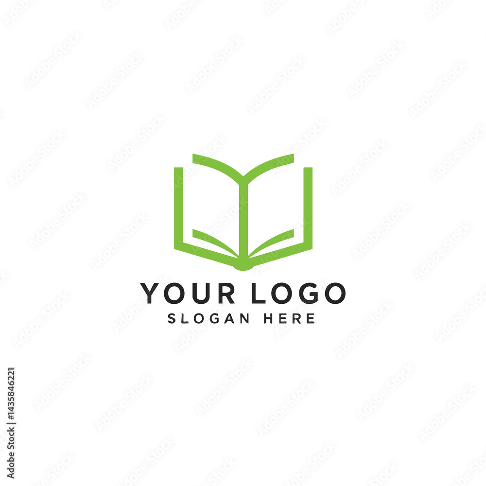 Green line art logo of open book for education, publishing, library, or learning concepts.
Green line art logo of open book for education, publishing, library, or learning concepts.