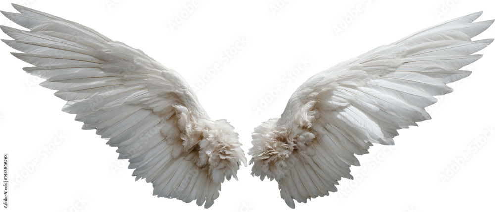 Fototapeta premium Beautiful white angelic wings on a dark background.