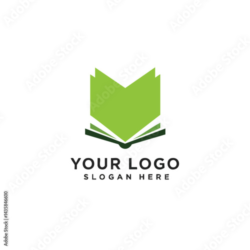 Simple green open book logo icon for education, library, bookstore, publishing, or learning concepts.
