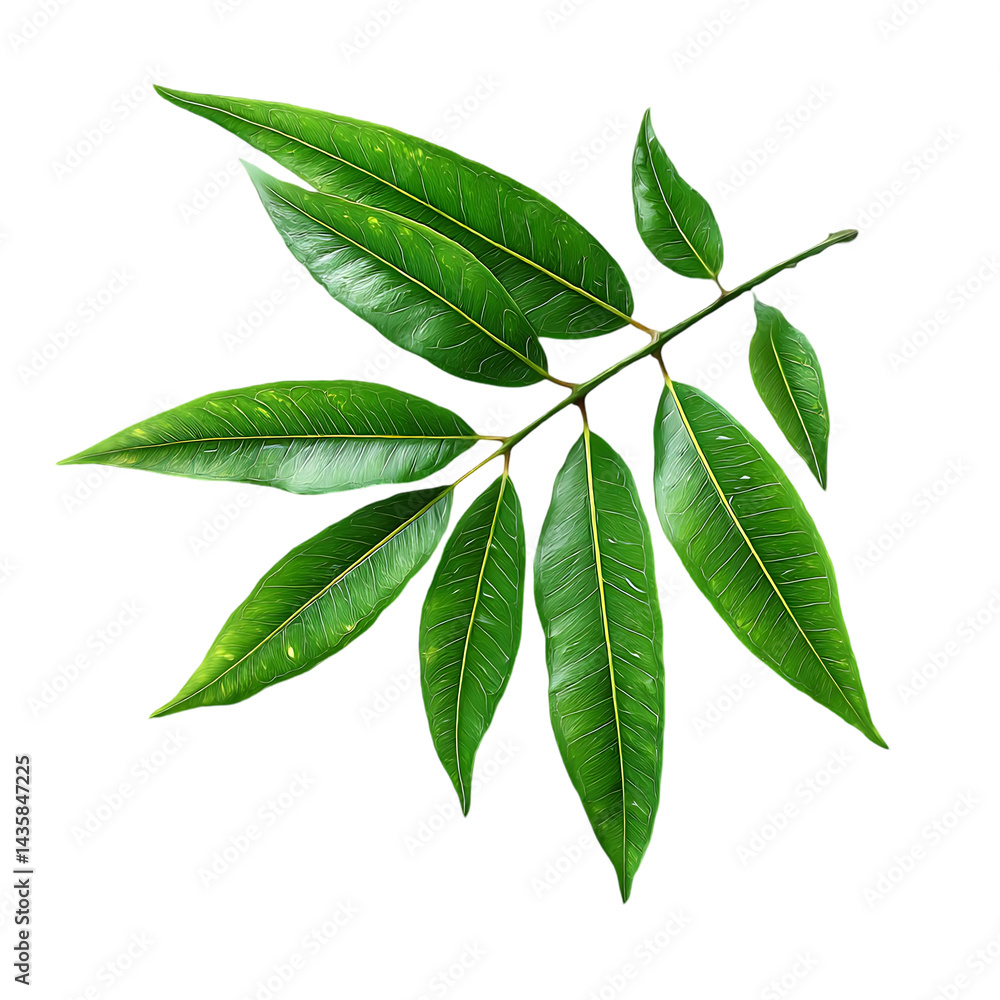 Naklejka premium A branch with green leaves, which resembles anise, against a white background.